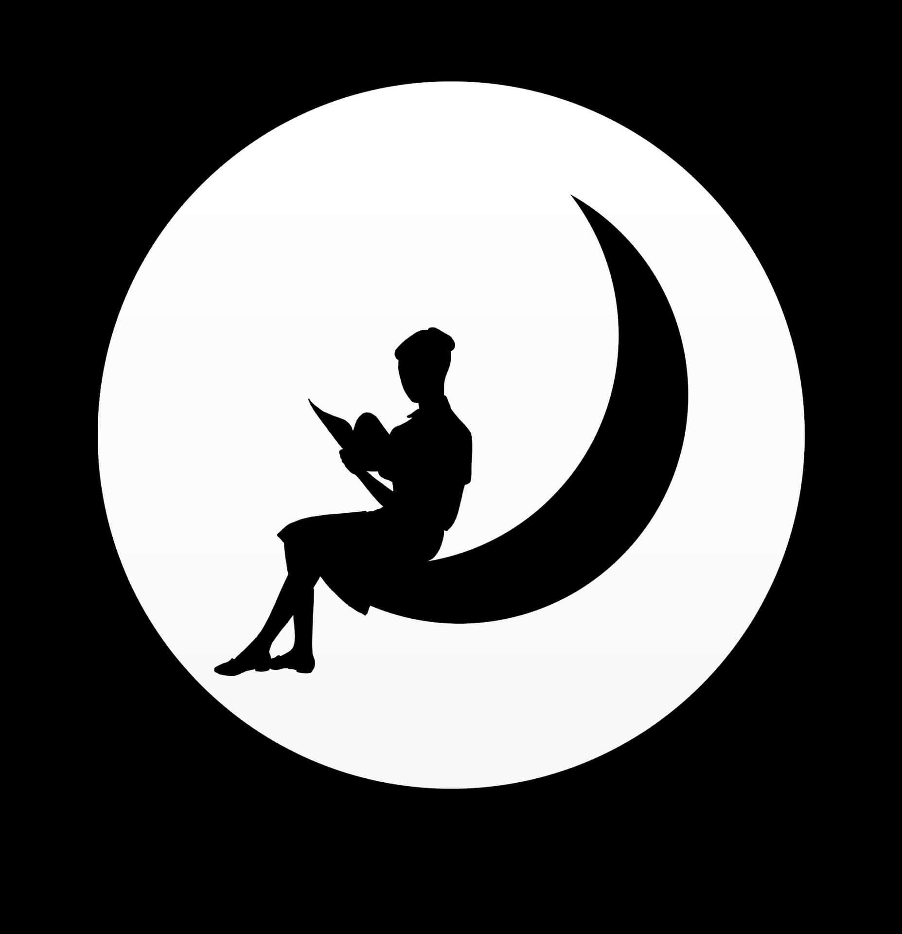 Silhouette Readingon Crescent Moon PNG image