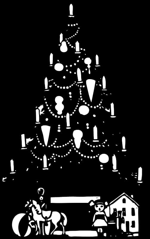 Silhouetted Christmas Treeand Toys PNG image