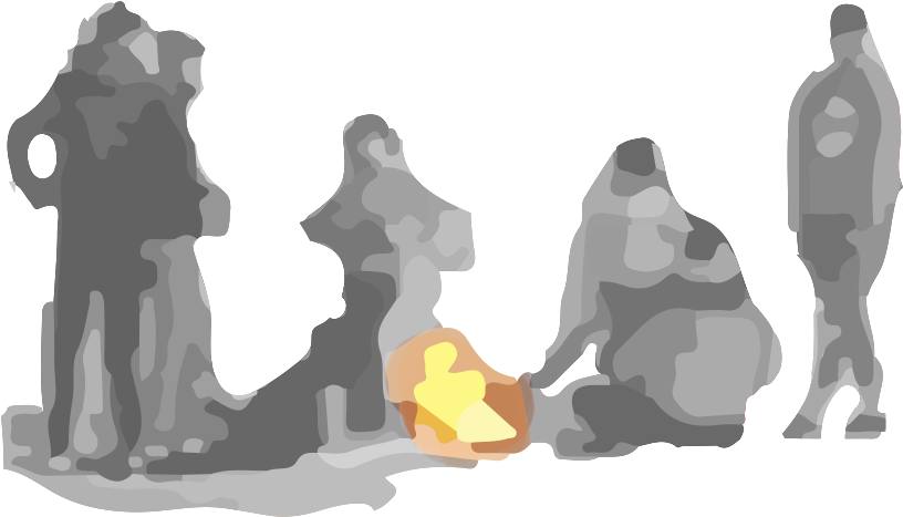 Silhouetted Friends Around Campfire PNG image