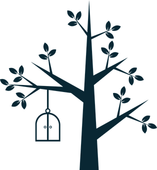 Silhouetted Treeand Birdcage PNG image