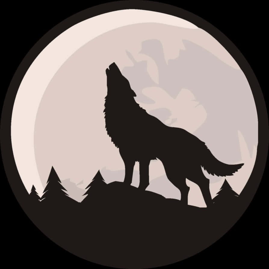 Silhouetted Wolf Howlingat Full Moon PNG image