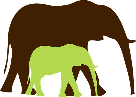 Silhouetteof Elephantand Calf PNG image