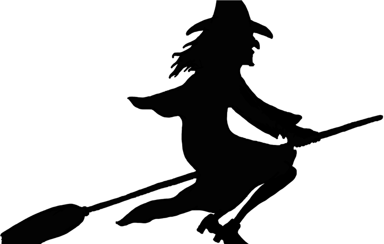 Silhouetteof Witchon Broomstick PNG image