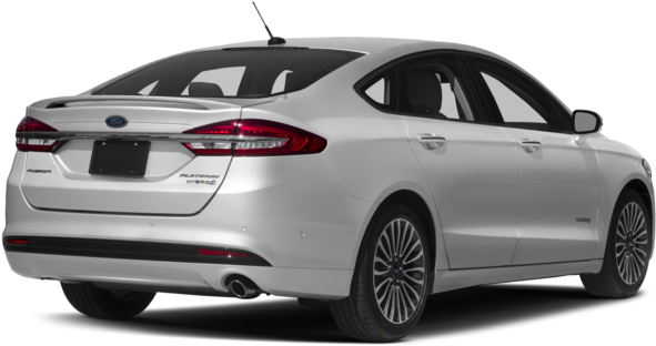 Silver Ford Fusion Hybrid Rear View PNG image