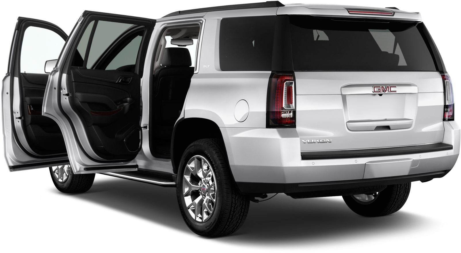 Silver G M C Yukon S U V Rear Doors Open PNG image