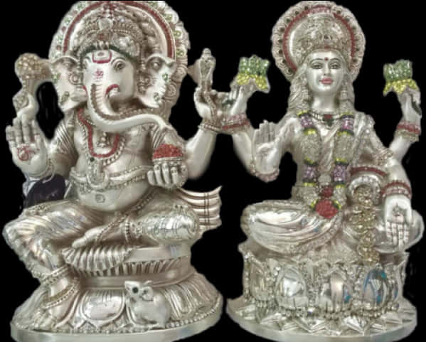 Silver Ganesh Lakshmi Idols PNG image