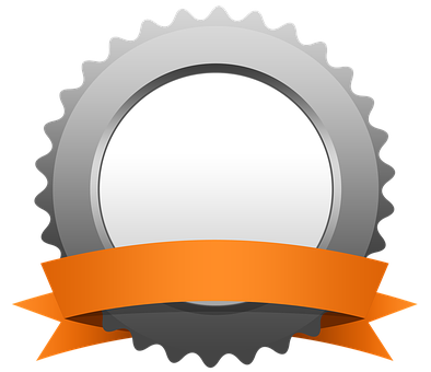 Silver Gear Orange Ribbon Badge PNG image