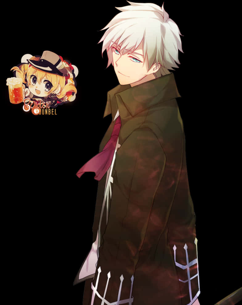 Silver Haired Anime Boy Smirk PNG image