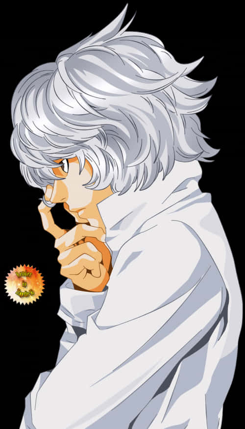 Silver Haired Anime Character Thinking PNG image