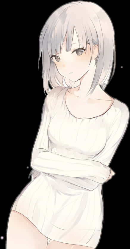 Silver Haired Anime Girl Smiling PNG image