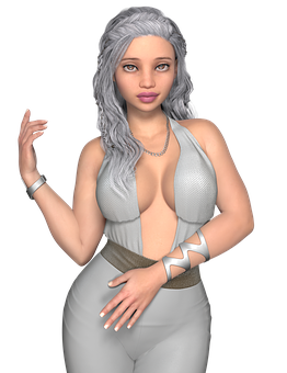 Silver Haired3 D Model Woman PNG image