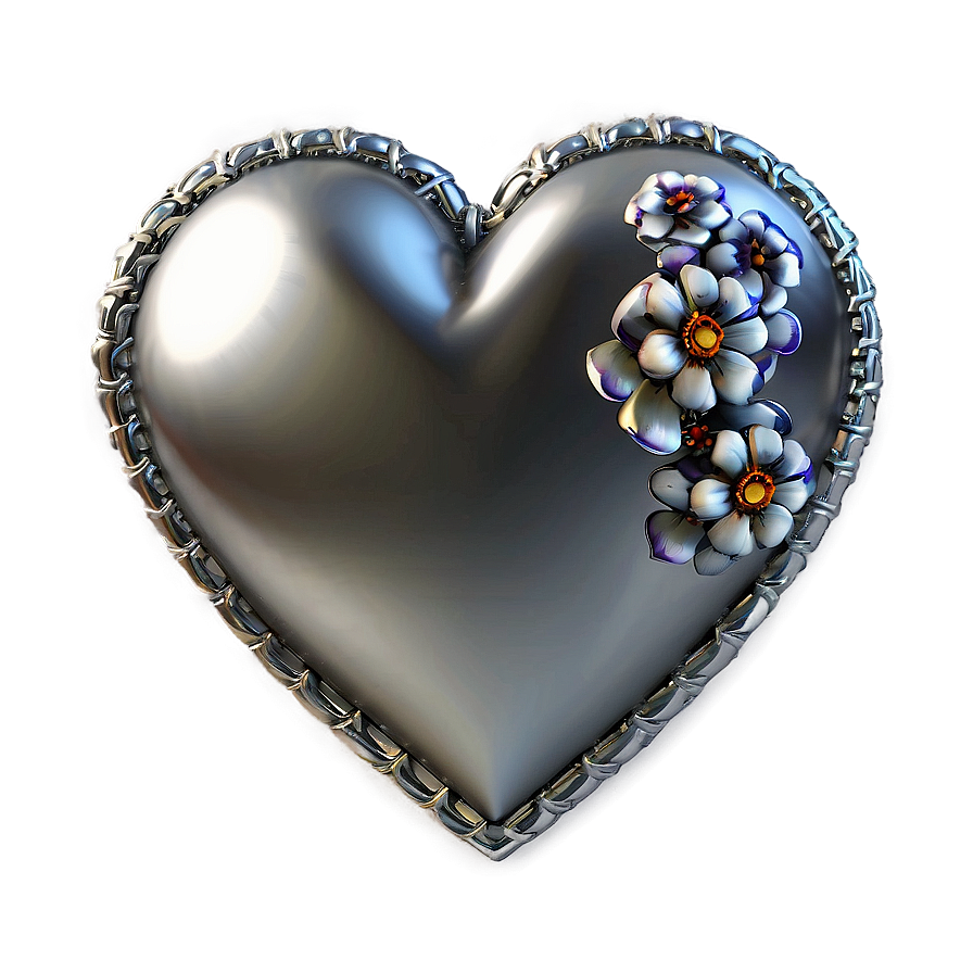 Silver Heart With Flowers Png Gfr PNG image