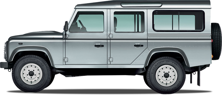 Silver Land Rover Defender Side View PNG image