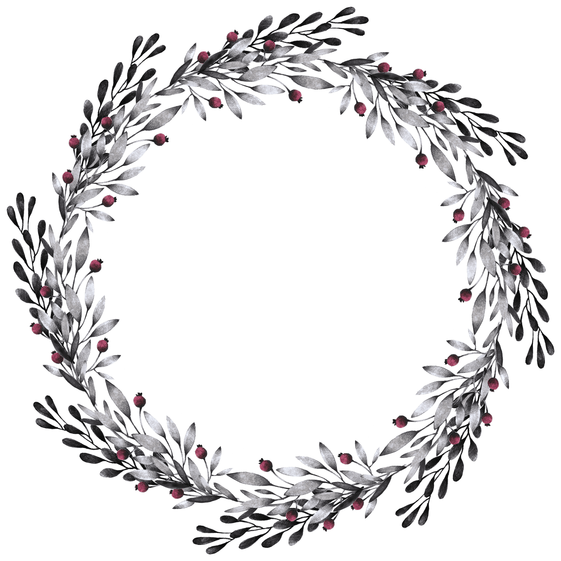 Silver Leaf Garland Circle PNG image