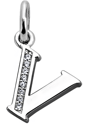 Silver Letter V Pendantwith Diamonds PNG image