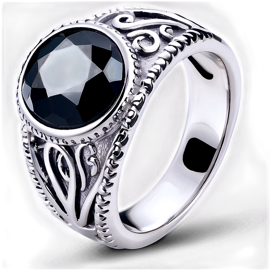 Silver Ring With Black Stone Png 94 PNG image