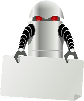 Silver Robot Holding Sign PNG image