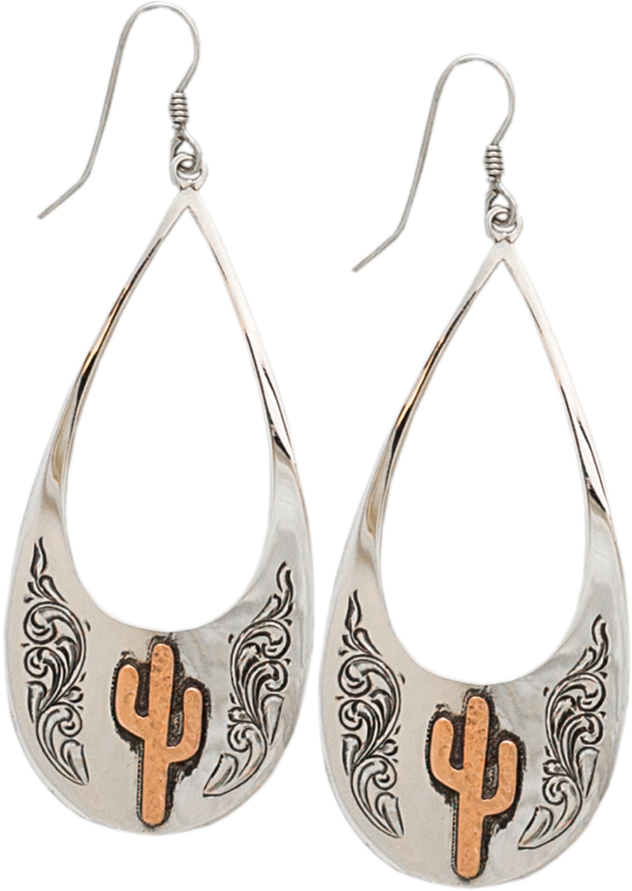 Silver Teardrop Cactus Earrings PNG image
