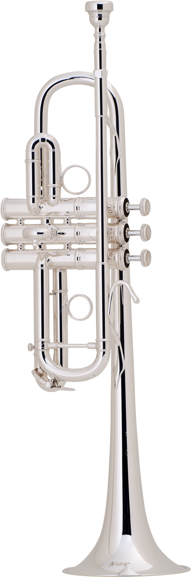 Silver Trumpet Standing Against Neutral Background PNG image