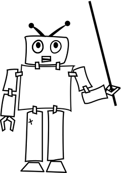 Simplified Blackand White Robot Illustration PNG image