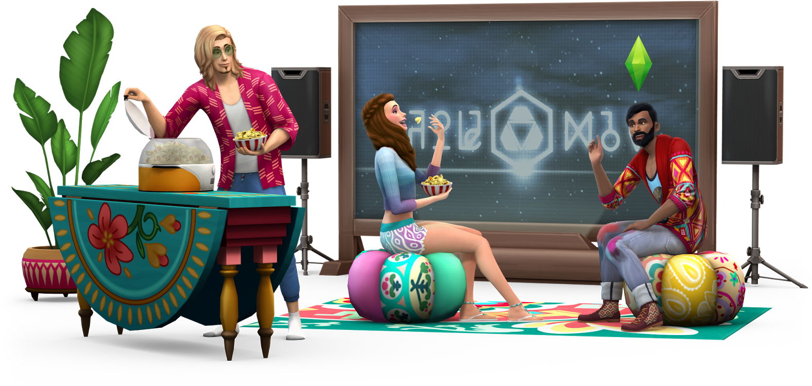 Sims4 Bohemian Living Room Scene PNG image