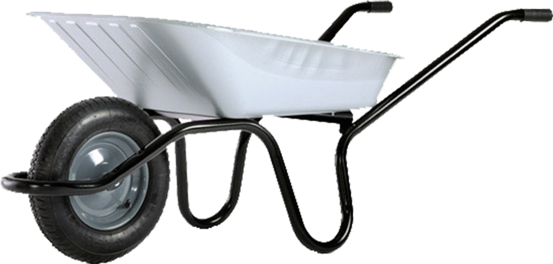 Single Wheel White Wheelbarrow PNG image