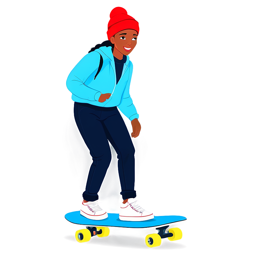 Skateboarding Black Girl Cartoon Png 06252024 PNG image