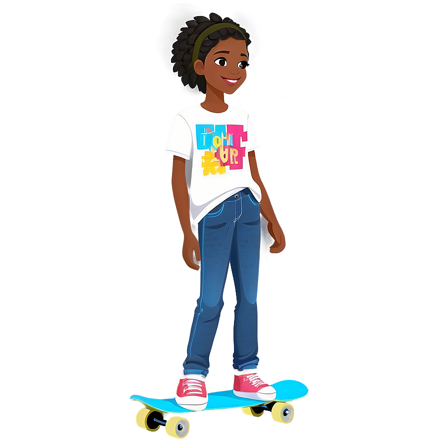 Skateboarding Black Girl Cartoon Png 33 PNG image