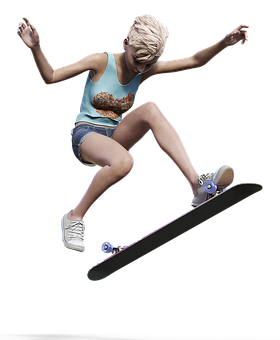 Skateboarding Girl Action Pose PNG image
