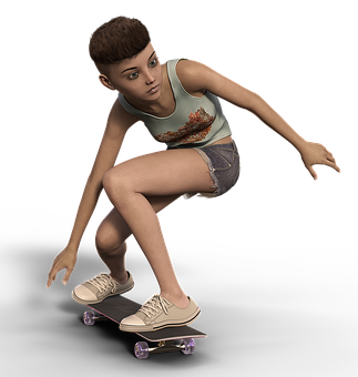 Skateboarding Girl3 D Render PNG image