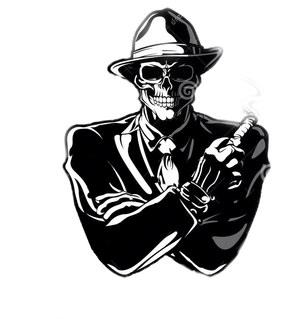 Skeleton Gangsterin Suitand Hat PNG image