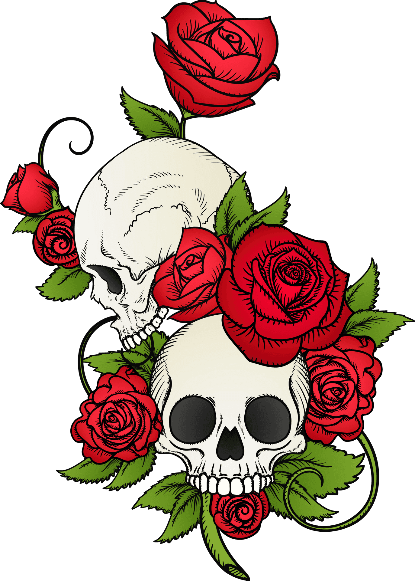 Skulland Roses Tattoo Design PNG image