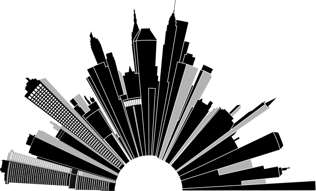 Skyscraper Silhouette Fan Out PNG image