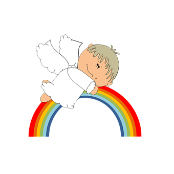 Sleeping Angelon Rainbow PNG image
