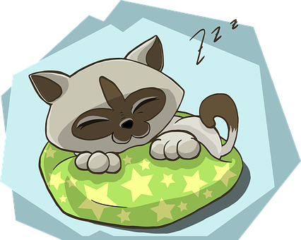 Sleeping_ Cartoon_ Kitten_on_ Pillow PNG image