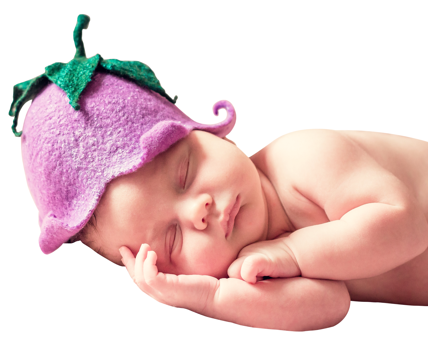 Sleeping Newbornin Flower Hat PNG image