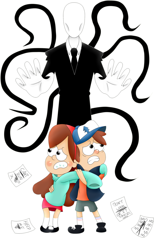 Slender_ Man_and_ Animated_ Characters_ Fear PNG image