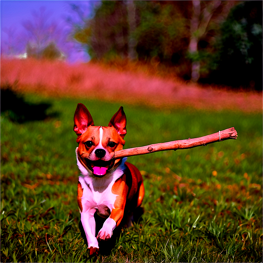 Small Dog Fetching Stick Png 73 PNG image