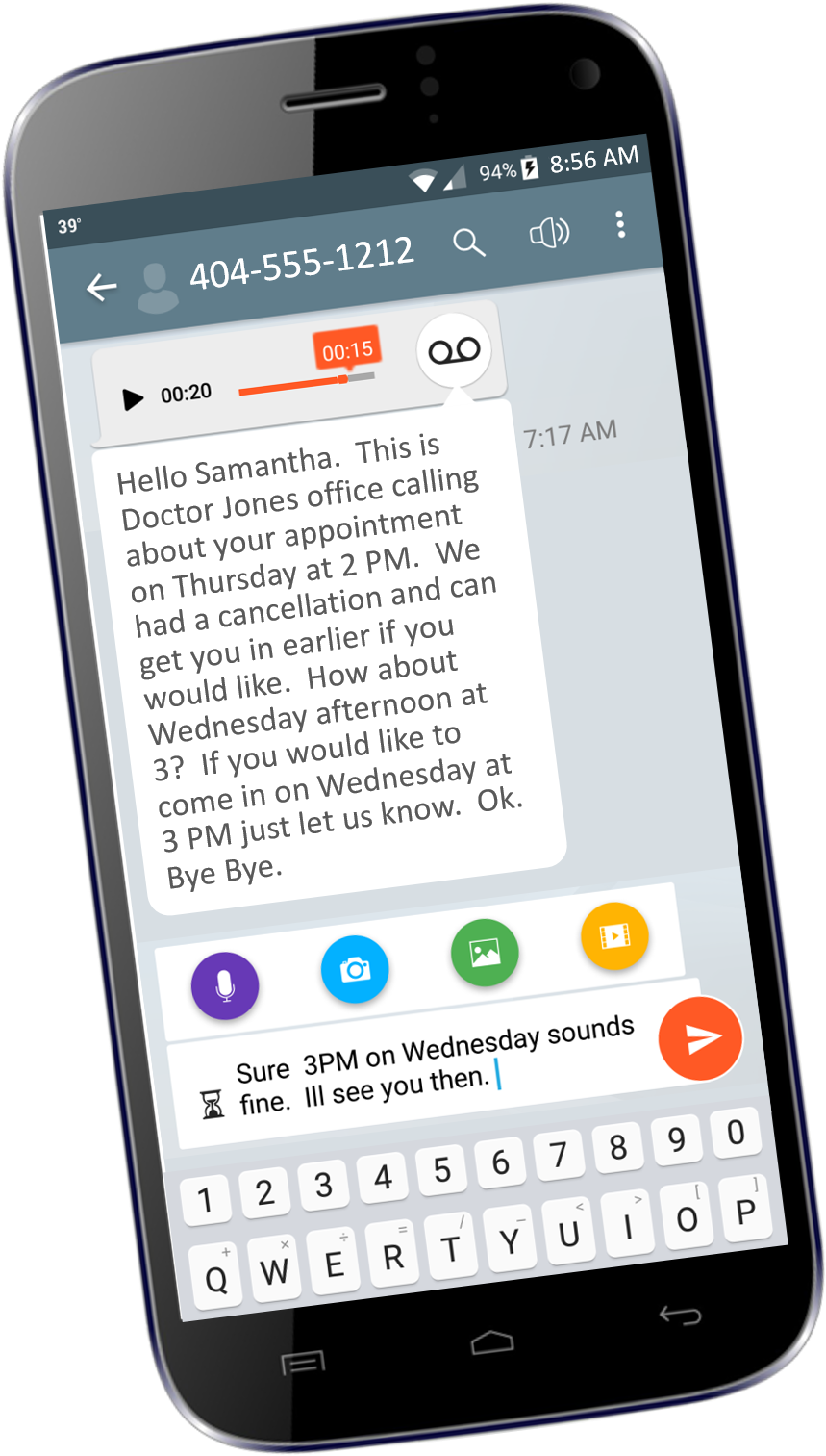 Smartphone Texting Appointment Confirmation PNG image