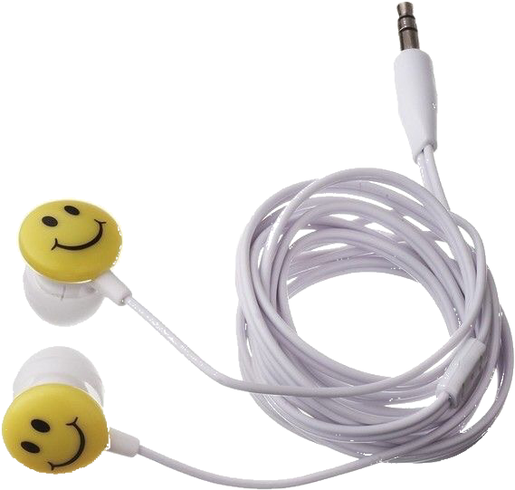 Smiley Face Earbuds White Cord PNG image