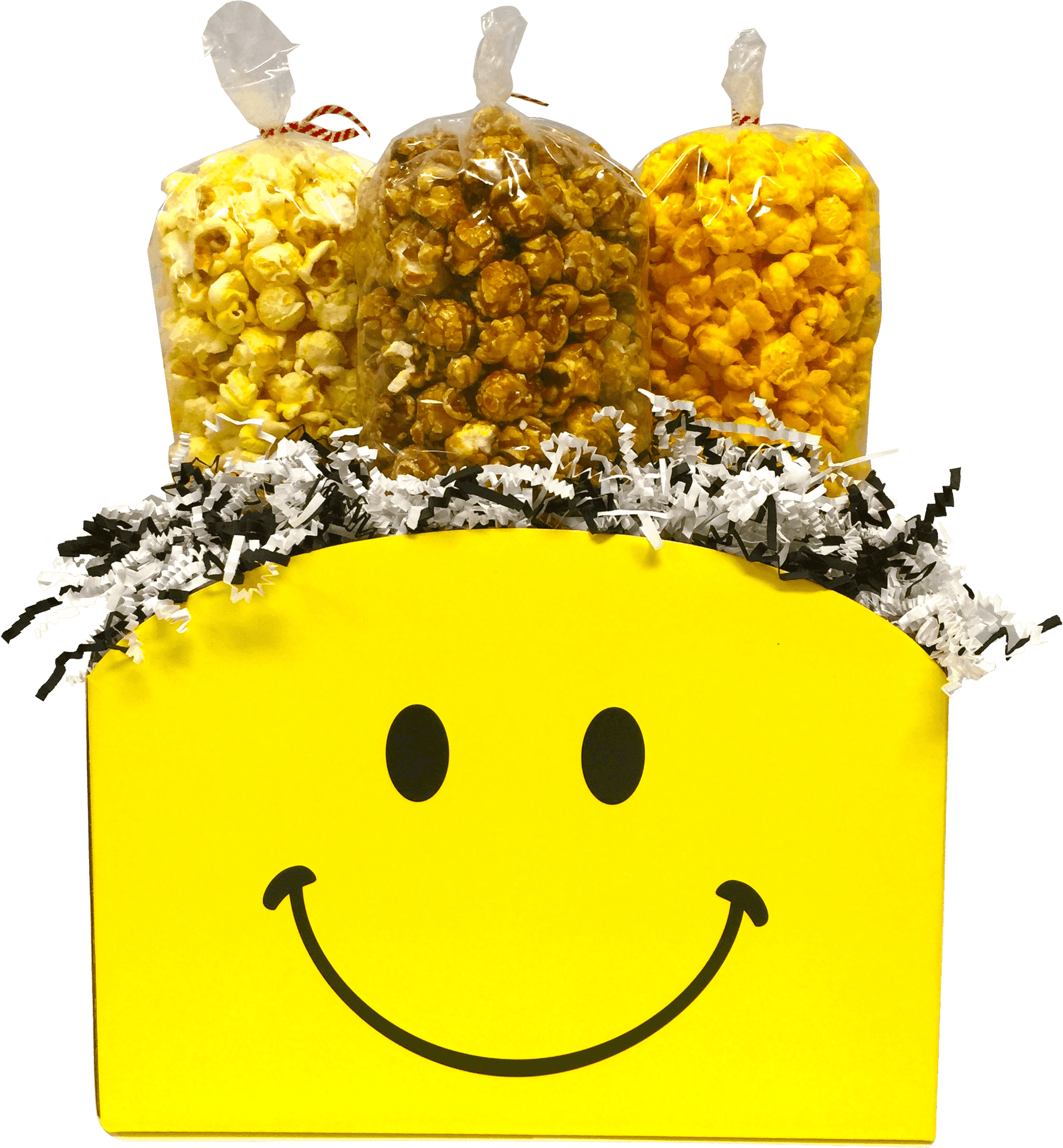 Smiley Face Gift Boxwith Popcorn Bags PNG image