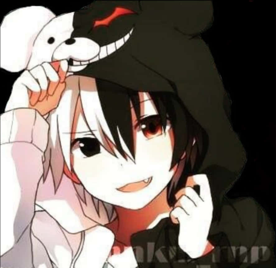 Smiling Anime Boy With Bunny Hoodie PNG image