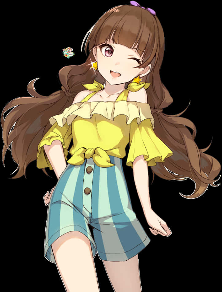 Smiling Anime Girlin Yellow Top PNG image