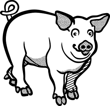 Smiling Blackand White Pig Illustration PNG image