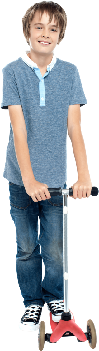 Smiling Boywith Scooter PNG image