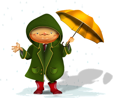 Smiling Cartoon Character Rainy Day PNG image