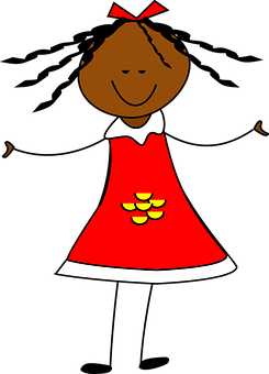 Smiling Cartoon Girlin Red Dress PNG image