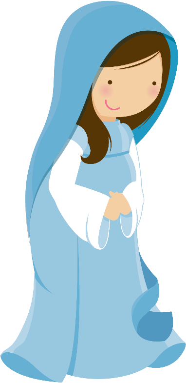 Smiling Cartoon Mariain Blue Veil PNG image