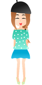 Smiling Cartoon Womanin Beretand Polka Dots PNG image