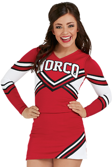 Smiling Cheerleaderin Redand White Uniform PNG image